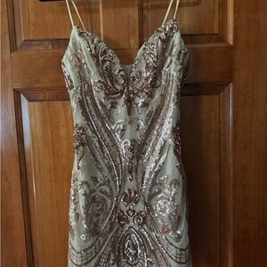 Glamorous Backless Sequin Dress in Gold